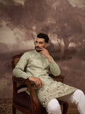 Men Green Silk Blend Solid Embroidered Straight Kurta and Trouser-MKSET1341