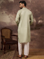 Men Green Silk Blend Solid Embroidered Straight Kurta and Trouser-MKSET1341
