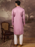 Men Pink Silk Blend Solid Embroidered Straight Kurta with Trouser-MKSET1347