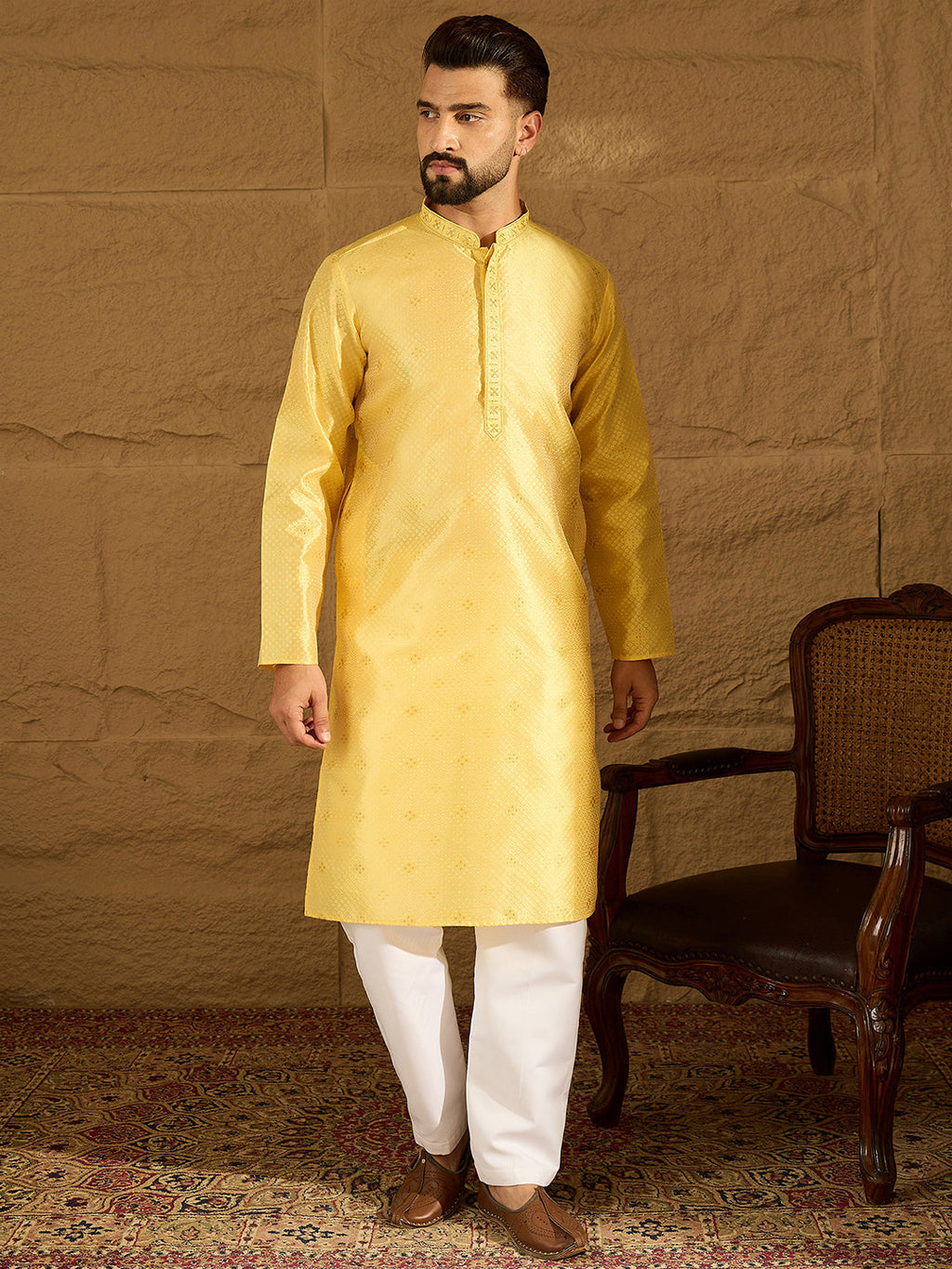 Men Green Polyester Solid Embroidered Straight Kurta with Trouser-MKSET1353