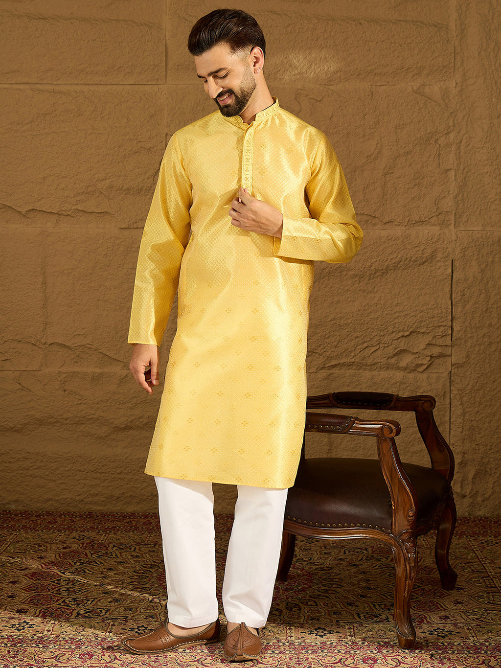 Men Green Polyester Solid Embroidered Straight Kurta with Trouser-MKSET1353