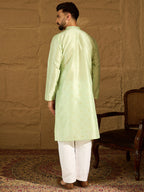 Men Yellow Silk Blend Solid Woven Design Straight Kurta with Trouser-MKSET1354