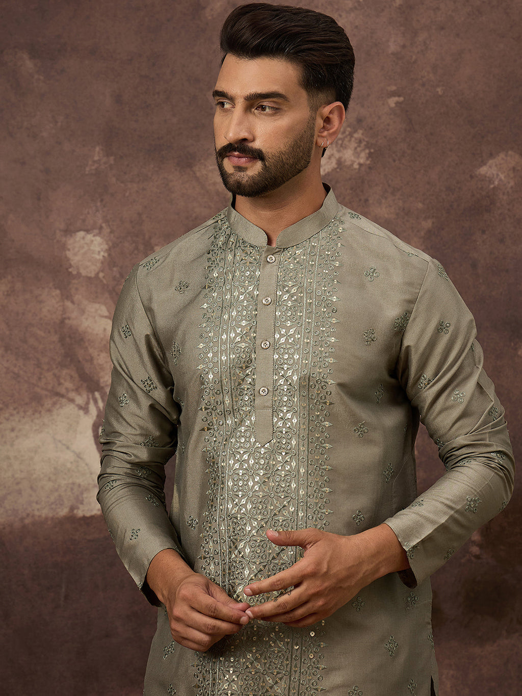 Men Green Silk Blend Solid Embroidered Straight Kurta with Trouser-MKSET1367