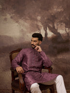 Men Mavue Silk Blend Solid Embroidered Straight Kurta with Trouser-MKSET1368