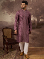 Men Mavue Silk Blend Solid Embroidered Straight Kurta with Trouser-MKSET1368