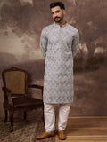 Men Lavender Viscose Rayon Solid Embroidered Straight Kurta with Trouser-MKSET1387