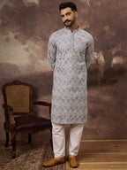 Men Lavender Viscose Rayon Solid Embroidered Straight Kurta with Trouser-MKSET1387