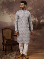 Men Lavender Viscose Rayon Solid Embroidered Straight Kurta with Trouser-MKSET1387