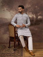 Men Lavender Viscose Rayon Solid Embroidered Straight Kurta with Trouser-MKSET1387