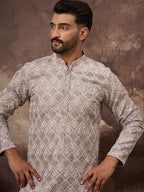 Men Mauve Viscose Rayon Solid Embroidered Straight Kurta with Trouser-MKSET1389