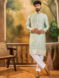 Men Green Silk Blend Solid Embroidered Straight Kurta with Trouser-MKSET1450