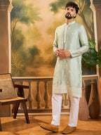 Men Green Silk Blend Solid Embroidered Straight Kurta with Trouser-MKSET1450