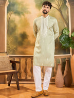 Men Green Silk Blend Solid Embroidered Straight Kurta with Trouser-MKSET1492