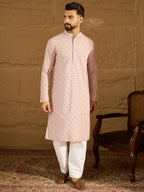 Men Purple Viscose Rayon Solid Embroidered Straight Kurta with Trouser-MKSET1583