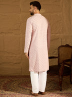 Men Purple Viscose Rayon Solid Embroidered Straight Kurta with Trouser-MKSET1583