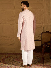 Men Purple Viscose Rayon Solid Embroidered Straight Kurta with Trouser-MKSET1583