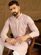 Men Purple Viscose Rayon Solid Embroidered Straight Kurta with Trouser-MKSET1583