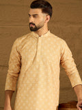 Men Yellow Viscose Rayon Bandhani Embroidered Straight Kurta with Trouser-MKSET1585