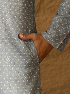 Men Blue Viscose Rayon Bandhani Embroidered Straight Kurta with Trouser-MKSET1586