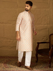 Men Orange Viscose Rayon Geometric Printed Straight Kurta with Trouser-MKSET1600