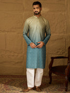 Men Blue Cotton Bandhani Embroidered Straight Kurta with Trouser-MKSET1602