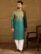 Men Green Cotton Bandhani Embroidered Straight Kurta with Trouser-MKSET1603