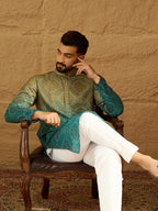 Men Green Cotton Bandhani Embroidered Straight Kurta with Trouser-MKSET1603
