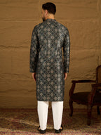 Men Black Viscose Rayon Geometric Printed Straight Kurta with Trouser-MKSET1606
