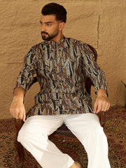 Men Black Viscose Rayon Abstract Printed Straight Kurta with Trouser-MKSET1610