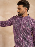 Men Purple Viscose Rayon Solid Printed Straight Kurta Sets-MKSET1658
