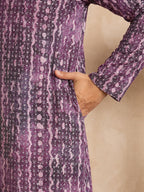 Men Purple Viscose Rayon Solid Printed Straight Kurta Sets-MKSET1658