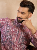Men Brown Viscose Rayon Solid Printed Straight Kurta Sets-MKSET1660
