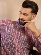 Men Brown Viscose Rayon Solid Printed Straight Kurta Sets-MKSET1660