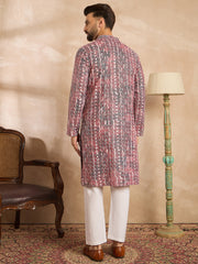 Men Brown Viscose Rayon Solid Printed Straight Kurta Sets-MKSET1660