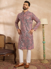 Men Brown Viscose Rayon Solid Printed Straight Kurta Sets-MKSET1660
