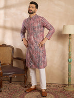 Men Brown Viscose Rayon Solid Printed Straight Kurta Sets-MKSET1660