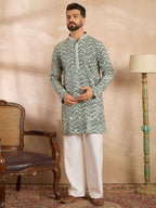 Men Green Silk Blend Solid Embroidered Straight Kurta Sets-MKSET1664