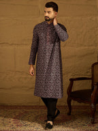 Men Black Viscose Rayon Solid Embroidered Straight Kurta with Trouser-MKSET1665