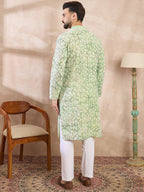 Men Green Viscose Rayon Ethnic Motifs Embroidered Straight Kurta With Trouser-MKSET1672