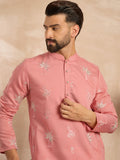 Men Pink Cotton Solid Embroidered Straight Kurta Sets-MKSET1677