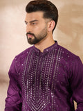 Men Purple Silk Blend Geometric Embroidered Straight Kurta Sets-MKSET1687