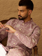Men Lavender Viscose Rayon Solid Embroidered Straight Kurta with Trouser-MKSET1704