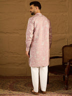 Men Lavender Viscose Rayon Solid Embroidered Straight Kurta with Trouser-MKSET1704