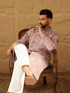 Men Lavender Viscose Rayon Solid Embroidered Straight Kurta with Trouser-MKSET1704