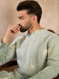 Men Blue Silk Blend Ombre Embroidered Straight Kurta Sets-MKSET1707