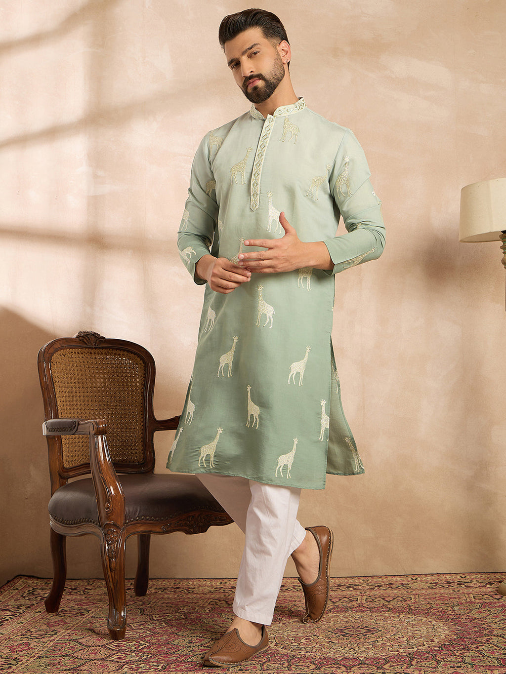 Men Blue Silk Blend Ombre Embroidered Straight Kurta Sets-MKSET1707