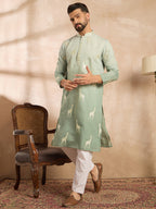 Men Blue Silk Blend Ombre Embroidered Straight Kurta Sets-MKSET1707