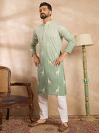 Men Blue Silk Blend Ombre Embroidered Straight Kurta Sets-MKSET1707