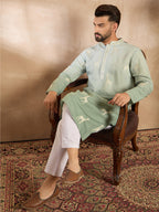 Men Blue Silk Blend Ombre Embroidered Straight Kurta Sets-MKSET1707