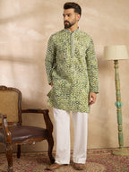 Men Green Viscose Rayon Batik Embroidered Straight Kurta Sets-MKSET1717